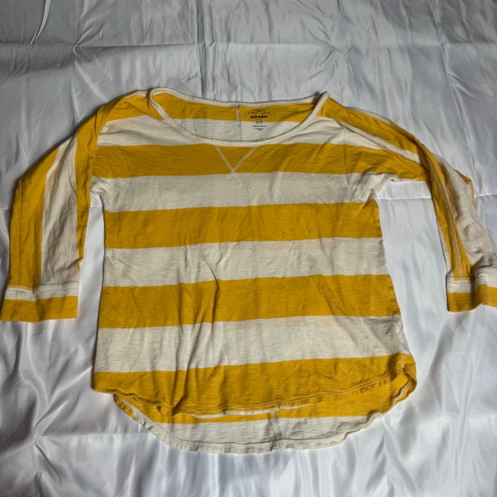 Women's Old Navy Long Sleeve Tee L Yellow & White Striped